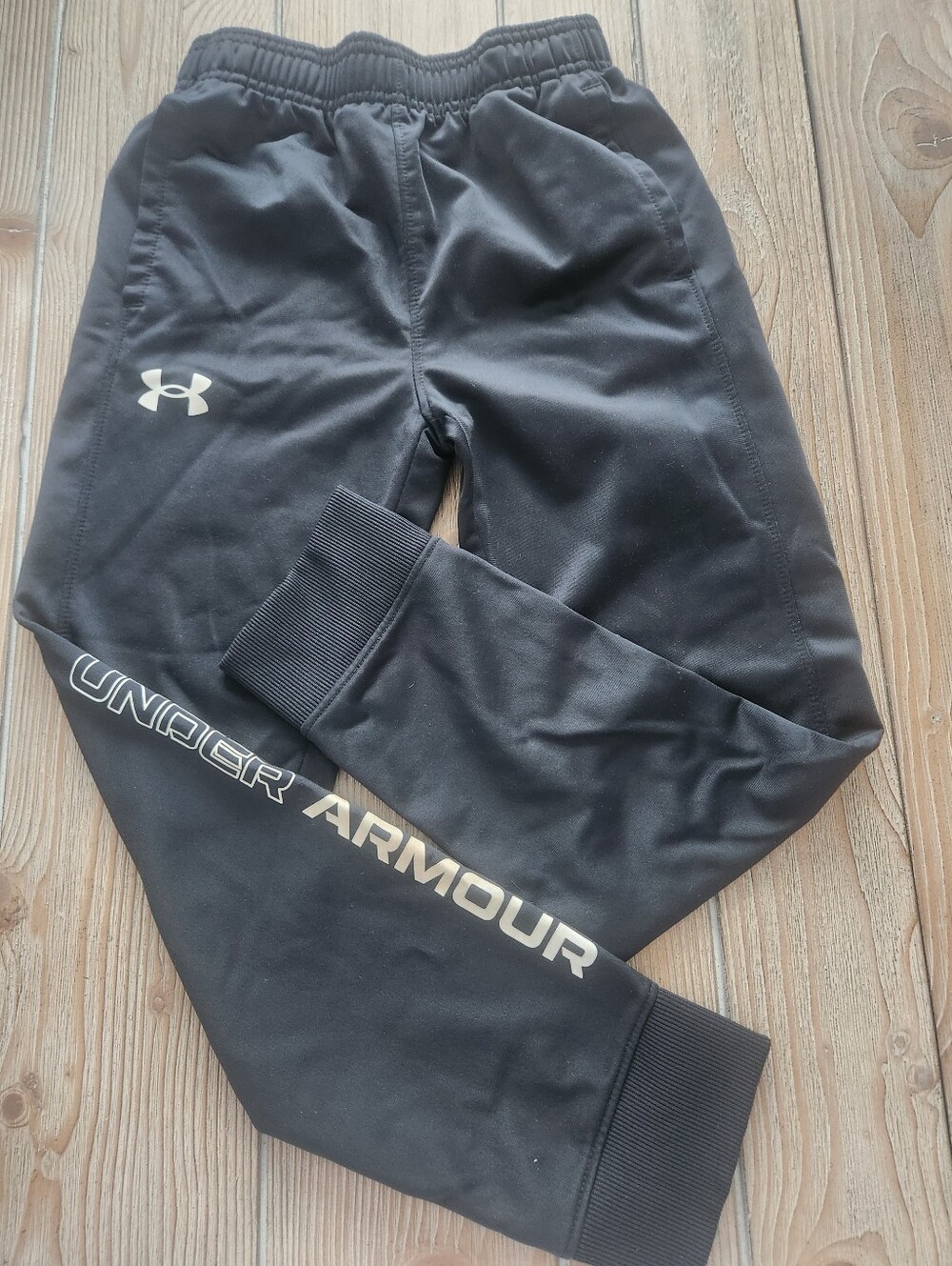 Kids Under Armour Black Jogger Pants with Logo Down Leg